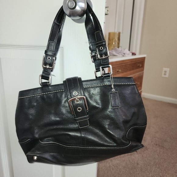 Coach Handbags - Coach Black Leather Tote Bag with Silver Hardware